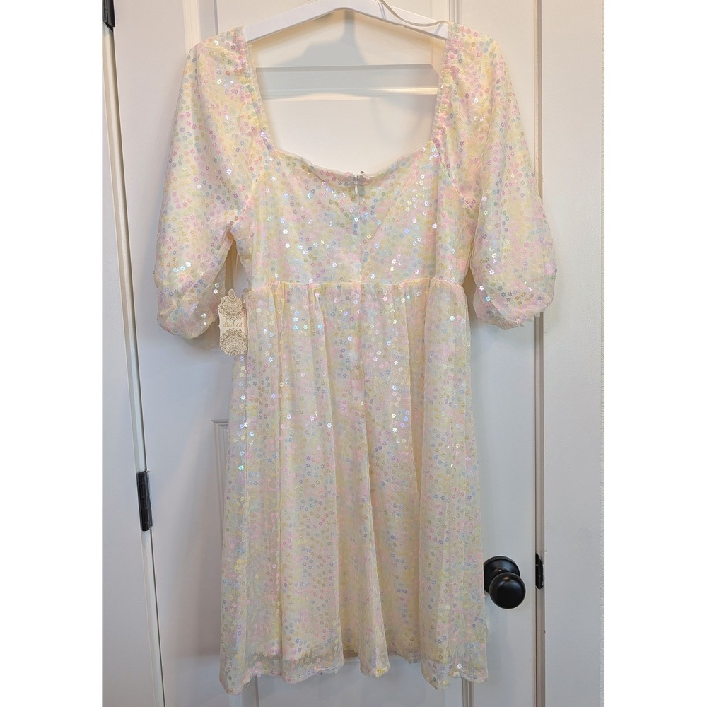 Altar'd State Floral Sequin Cream Mini Dress - Picture 3 of 10